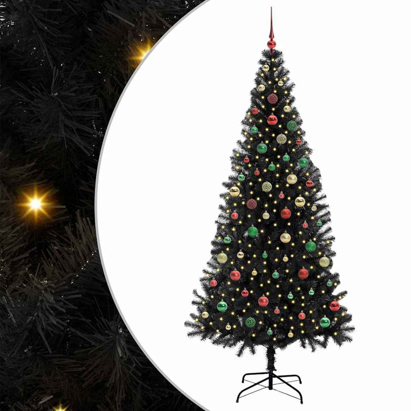 vidaXL Karácsonyfa 300 LED-del állvánnyal Fekete 210 cm PVC