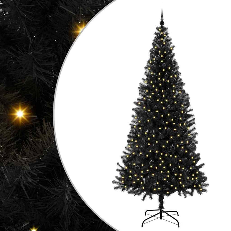 vidaXL Karácsonyfa 300 LED-del állvánnyal Fekete 240 cm PVC