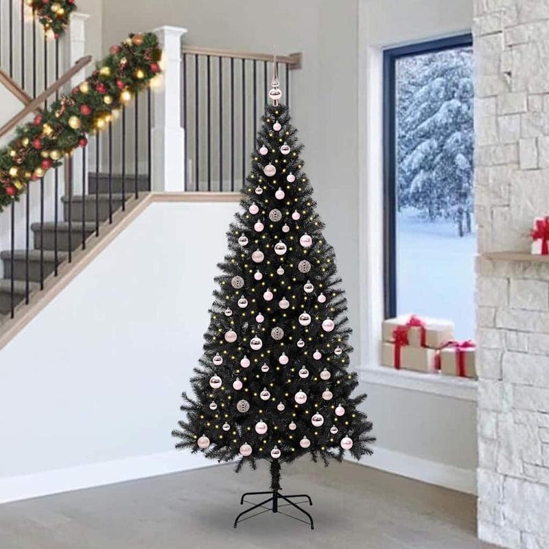 vidaXL Karácsonyfa 300 LED-del állvánnyal Fekete 240 cm PVC