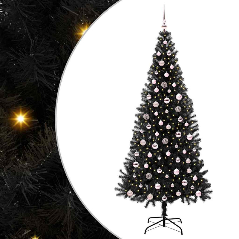 vidaXL Karácsonyfa 300 LED-del állvánnyal Fekete 240 cm PVC
