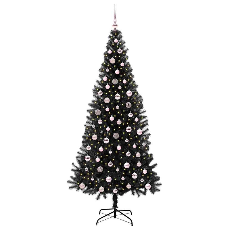 vidaXL Karácsonyfa 300 LED-del állvánnyal Fekete 240 cm PVC