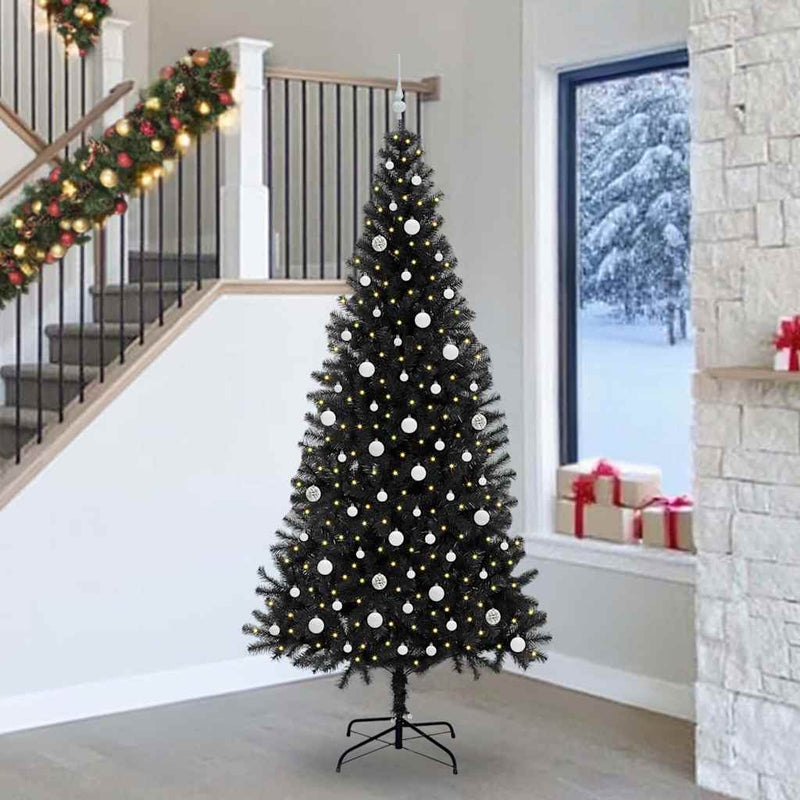 vidaXL Karácsonyfa 300 LED-del állvánnyal Fekete 240 cm PVC