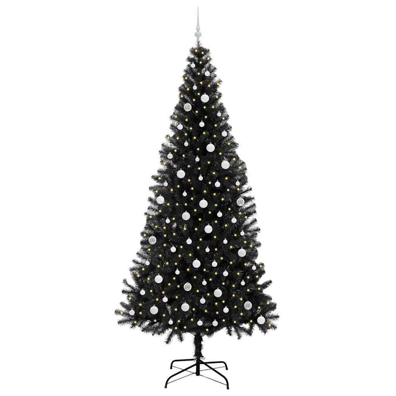 vidaXL Karácsonyfa 300 LED-del állvánnyal Fekete 240 cm PVC