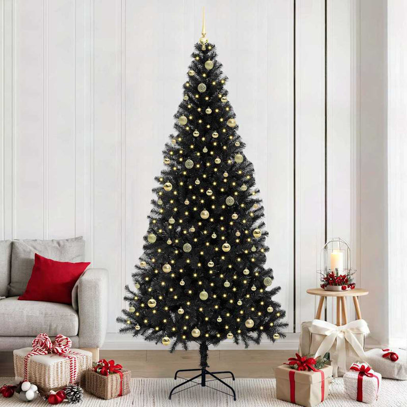 vidaXL Karácsonyfa 300 LED-del állvánnyal Fekete 240 cm PVC