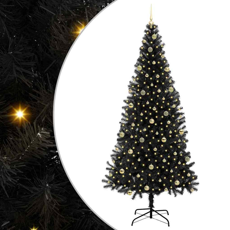 vidaXL Karácsonyfa 300 LED-del állvánnyal Fekete 240 cm PVC