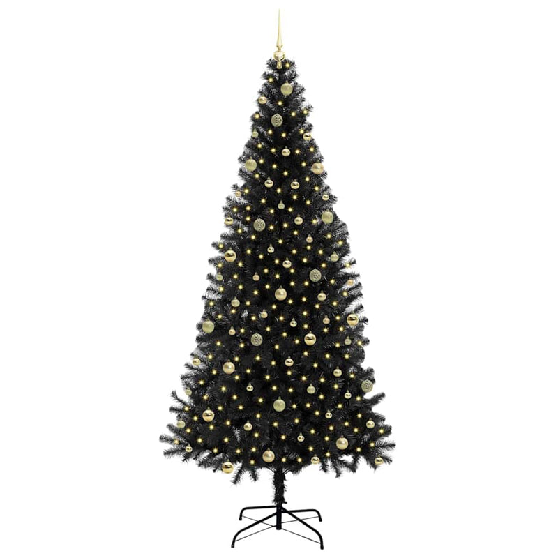 vidaXL Karácsonyfa 300 LED-del állvánnyal Fekete 240 cm PVC