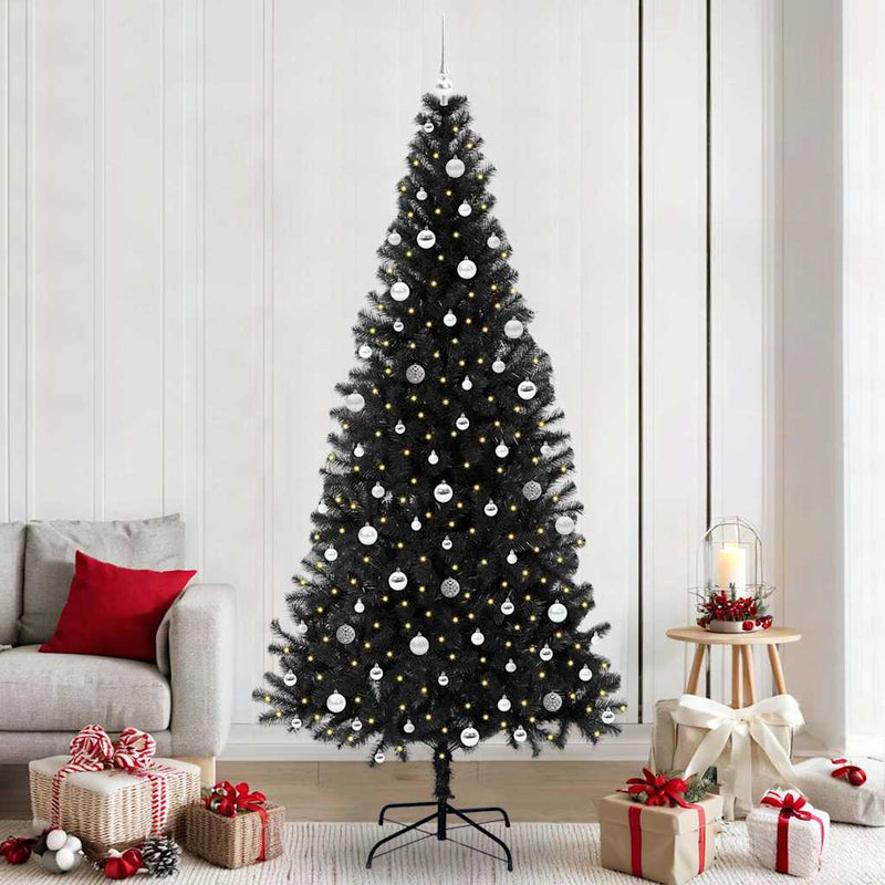 vidaXL Karácsonyfa 300 LED-del állvánnyal Fekete 240 cm PVC