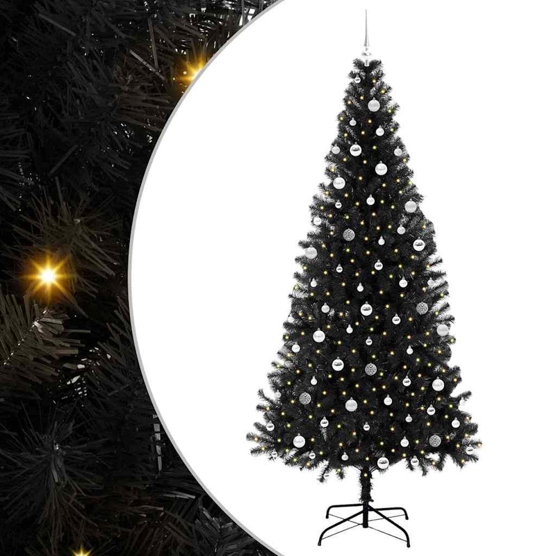vidaXL Karácsonyfa 300 LED-del állvánnyal Fekete 240 cm PVC