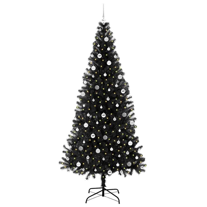 vidaXL Karácsonyfa 300 LED-del állvánnyal Fekete 240 cm PVC