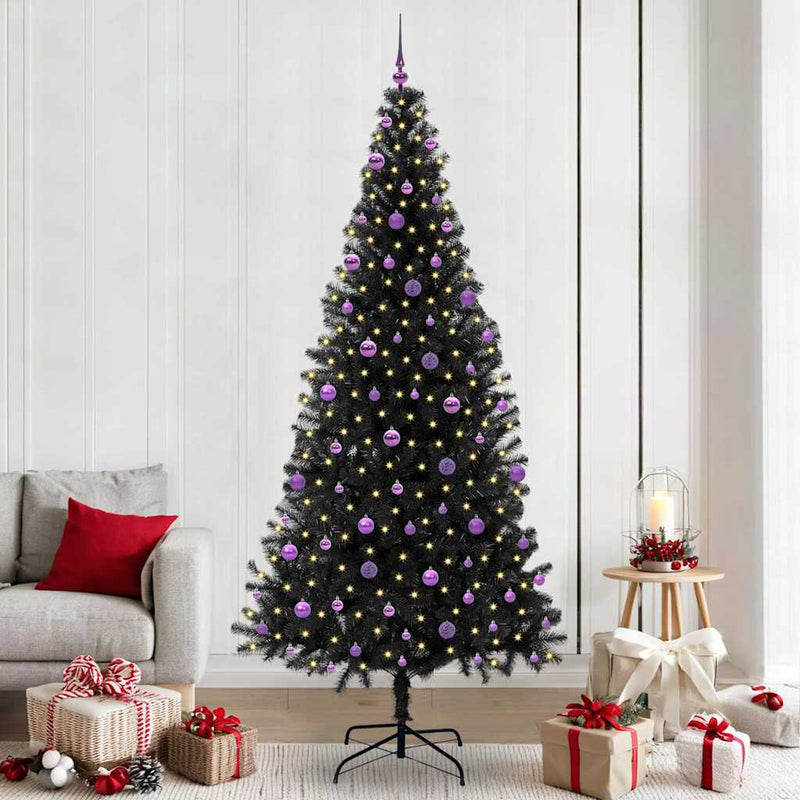 vidaXL Karácsonyfa 300 LED-del állvánnyal Fekete 240 cm PVC