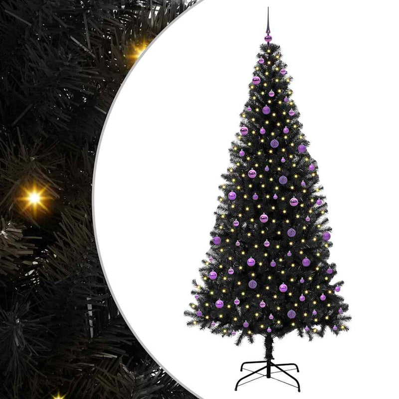 vidaXL Karácsonyfa 300 LED-del állvánnyal Fekete 240 cm PVC