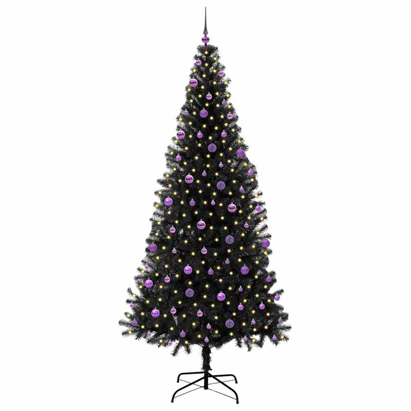 vidaXL Karácsonyfa 300 LED-del állvánnyal Fekete 240 cm PVC