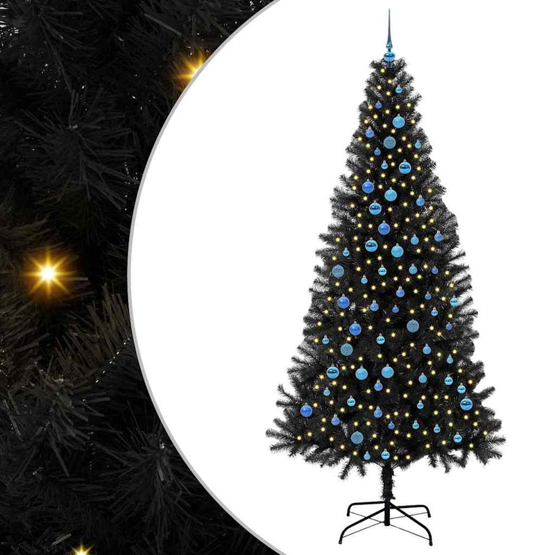 vidaXL Karácsonyfa 300 LED-del állvánnyal Fekete 240 cm PVC