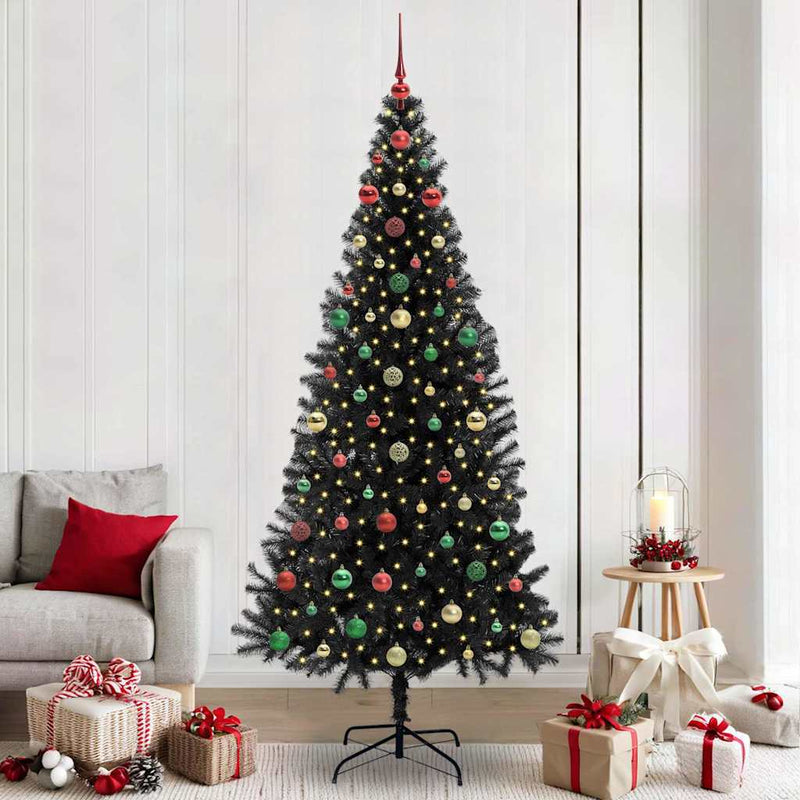vidaXL Karácsonyfa 300 LED-del állvánnyal Fekete 240 cm PVC