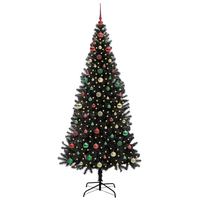 vidaXL Karácsonyfa 300 LED-del állvánnyal Fekete 240 cm PVC