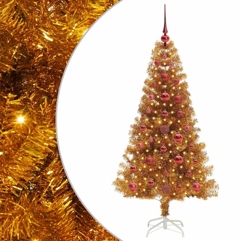 vidaXL Karácsonyfa 150 LED-del állvánnyal Arany 120 cm PET