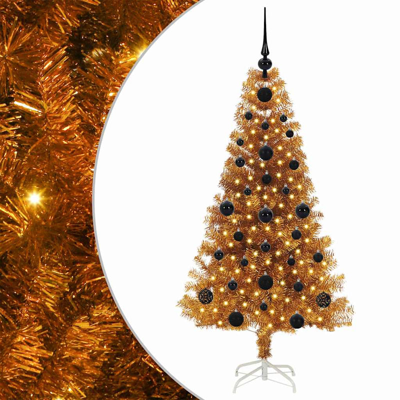 vidaXL Karácsonyfa 150 LED-del állvánnyal Arany 120 cm PET