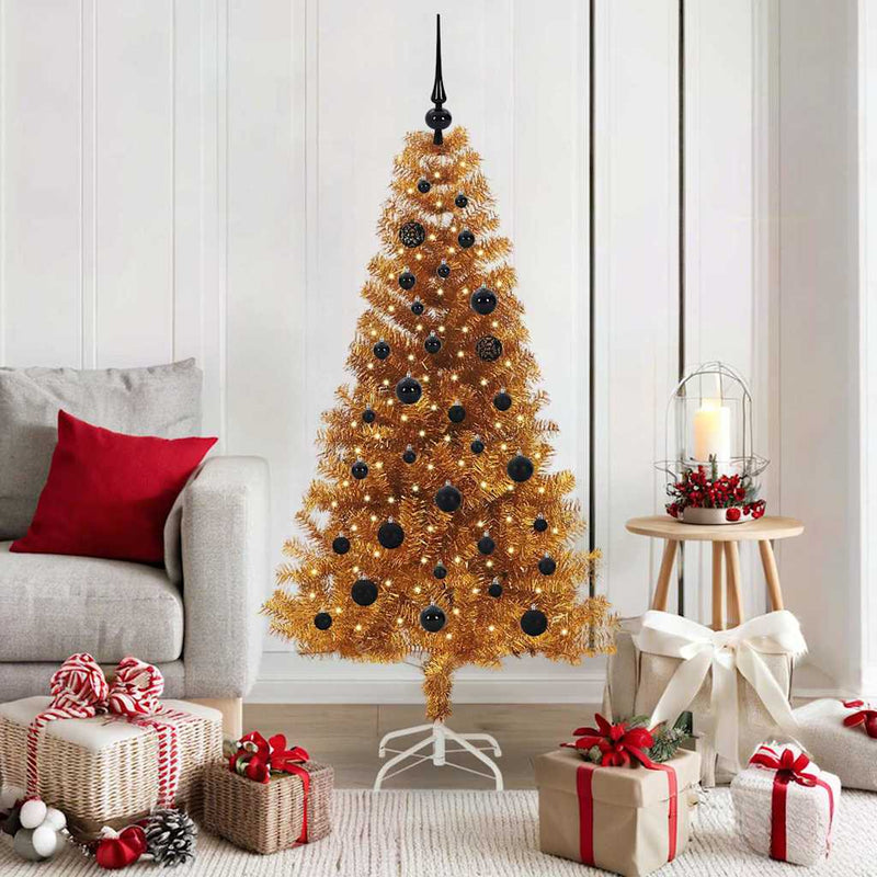 vidaXL Karácsonyfa 150 LED-del állvánnyal Arany 150 cm PET