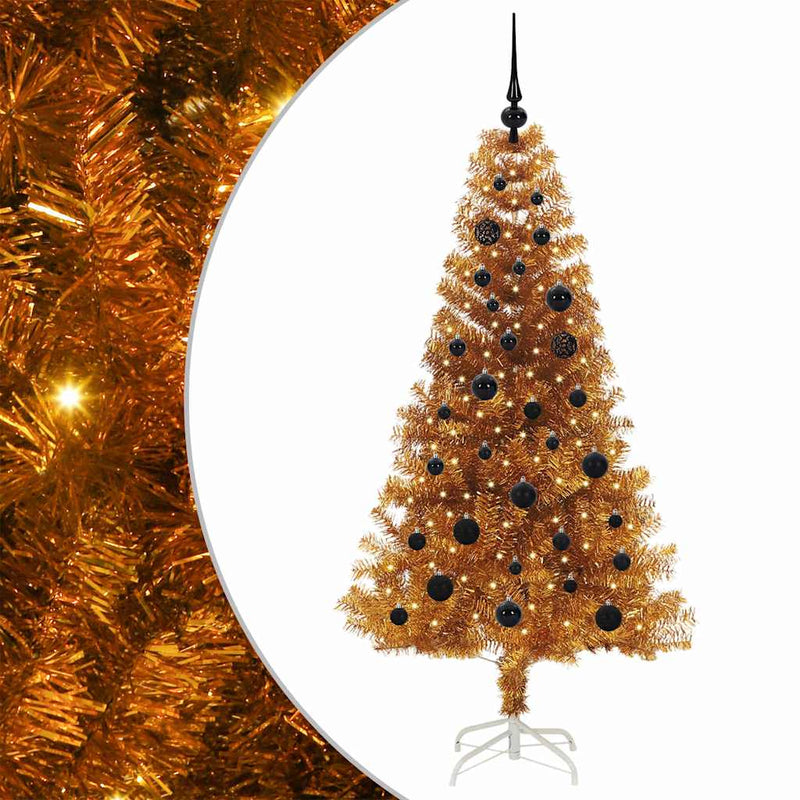 vidaXL Karácsonyfa 150 LED-del állvánnyal Arany 150 cm PET
