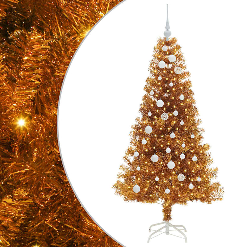 vidaXL Karácsonyfa 150 LED-del állvánnyal Arany 150 cm PET