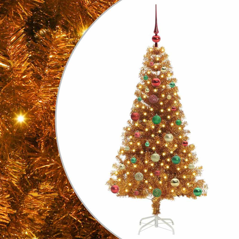 vidaXL Karácsonyfa 150 LED-del állvánnyal Arany 150 cm PET