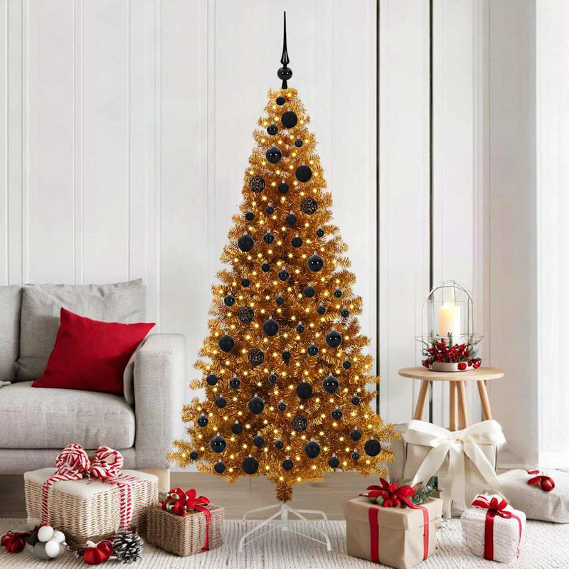 vidaXL Karácsonyfa 300 LED-del állvánnyal Arany 180 cm PET