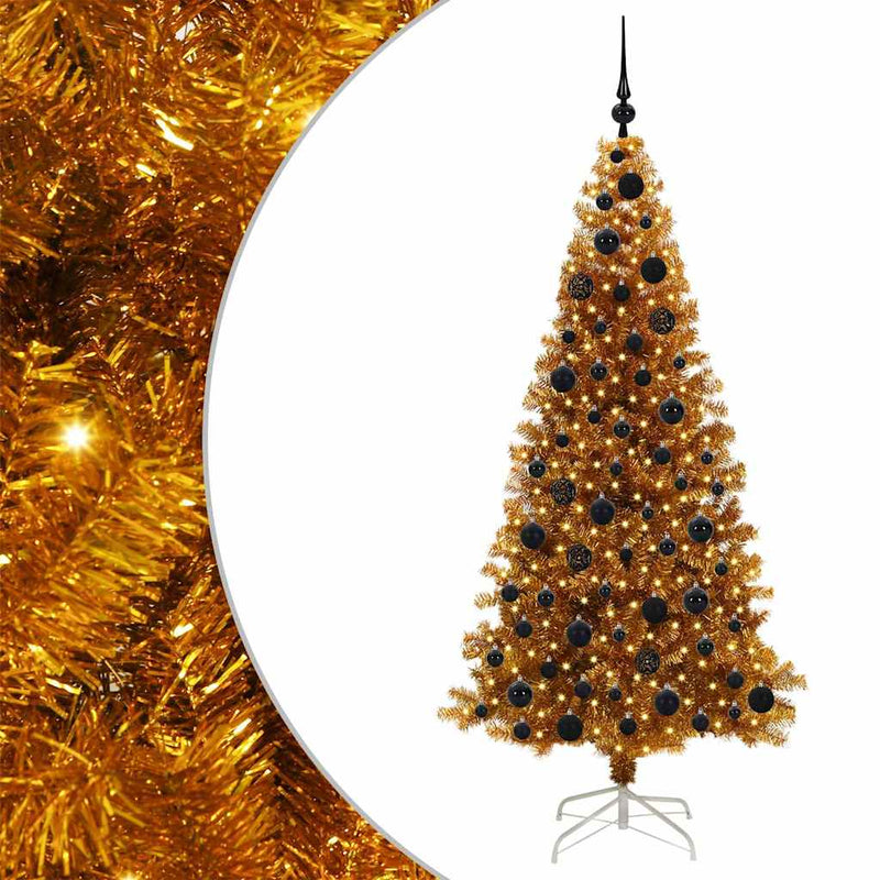 vidaXL Karácsonyfa 300 LED-del állvánnyal Arany 180 cm PET