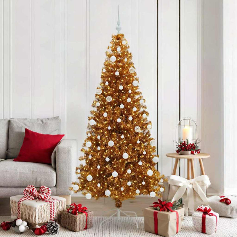 vidaXL Karácsonyfa 300 LED-del állvánnyal Arany 180 cm PET