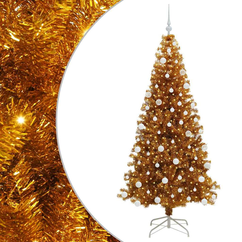 vidaXL Karácsonyfa 300 LED-del állvánnyal Arany 180 cm PET