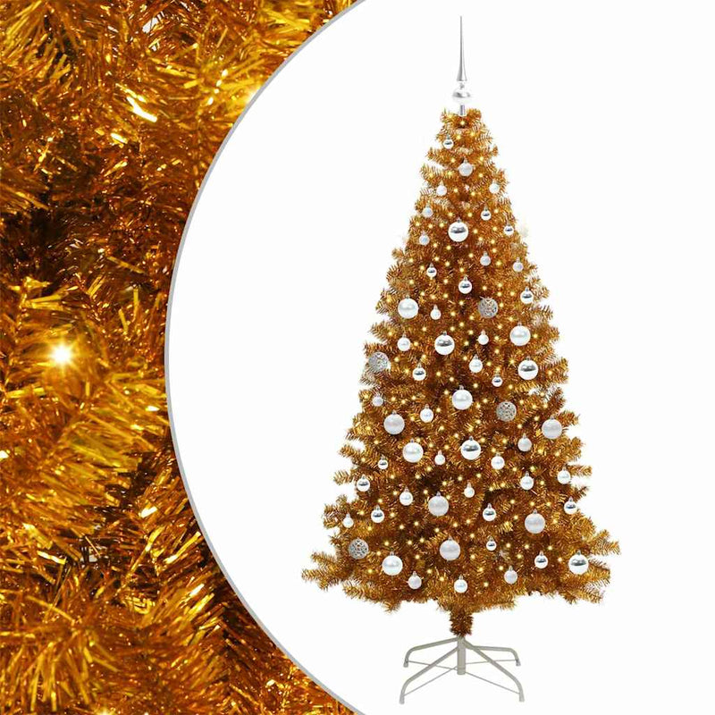 vidaXL Karácsonyfa 300 LED-del állvánnyal Arany 180 cm PET
