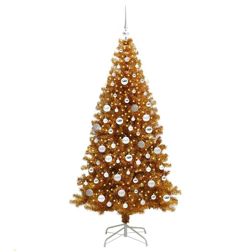 vidaXL Karácsonyfa 300 LED-del állvánnyal Arany 180 cm PET