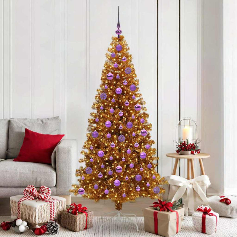 vidaXL Karácsonyfa 300 LED-del állvánnyal Arany 180 cm PET