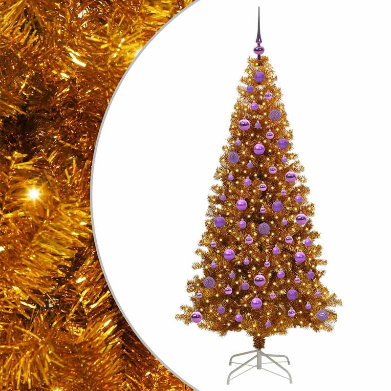 vidaXL Karácsonyfa 300 LED-del állvánnyal Arany 180 cm PET