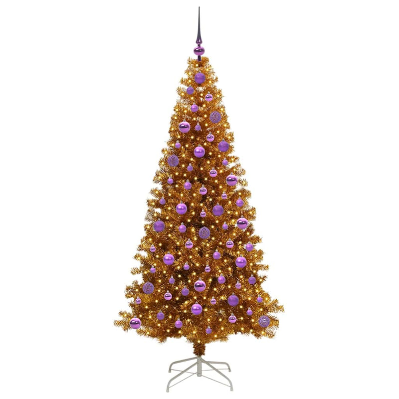vidaXL Karácsonyfa 300 LED-del állvánnyal Arany 180 cm PET