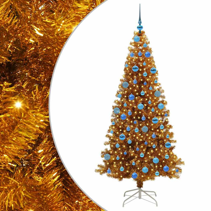 vidaXL Karácsonyfa 300 LED-del állvánnyal Arany 180 cm PET