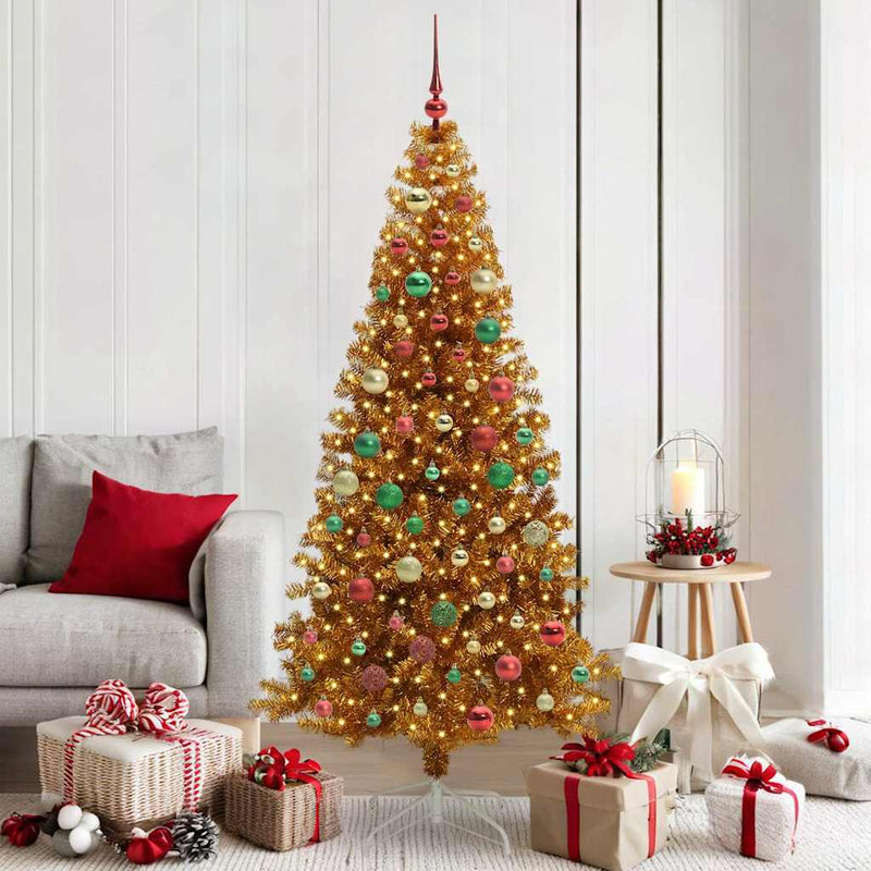 vidaXL Karácsonyfa 300 LED-del állvánnyal Arany 180 cm PET