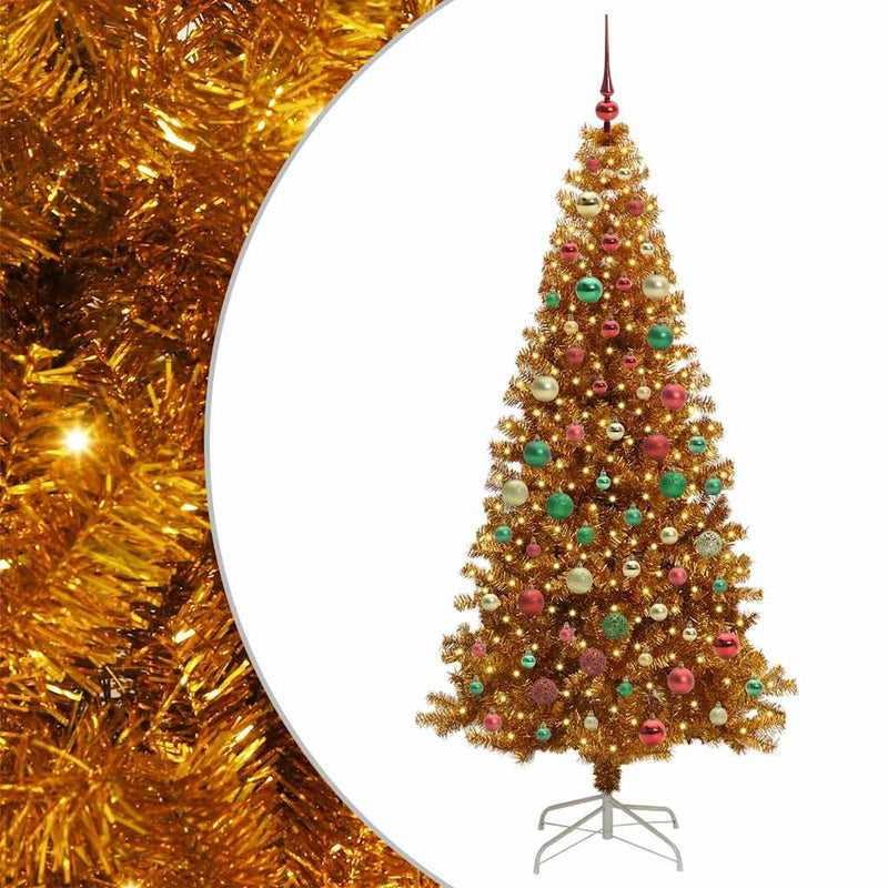 vidaXL Karácsonyfa 300 LED-del állvánnyal Arany 180 cm PET