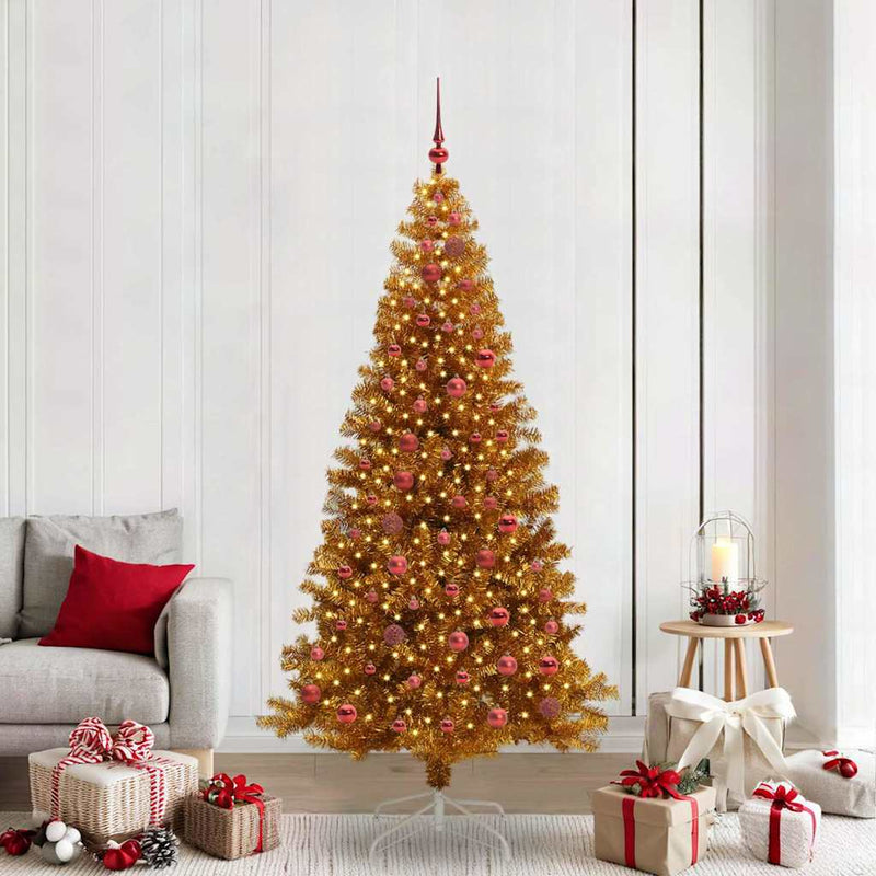 vidaXL Karácsonyfa 300 LED-del állvánnyal Arany 210 cm PET