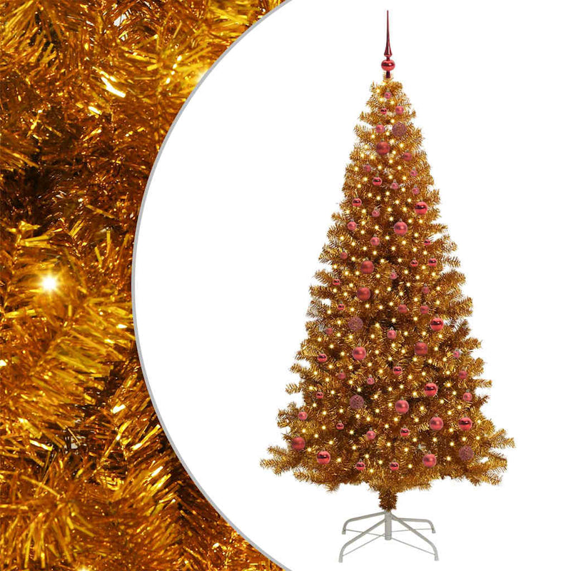 vidaXL Karácsonyfa 300 LED-del állvánnyal Arany 210 cm PET