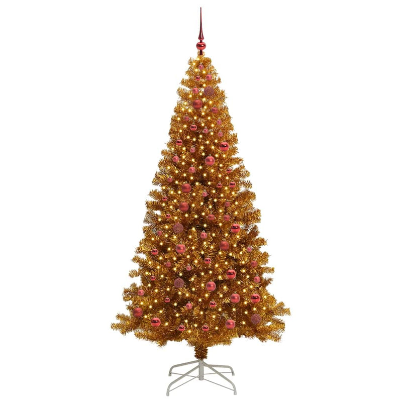 vidaXL Karácsonyfa 300 LED-del állvánnyal Arany 210 cm PET