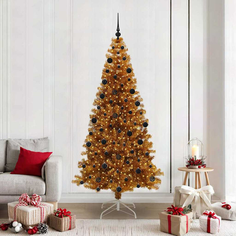 vidaXL Karácsonyfa 300 LED-del állvánnyal Arany 210 cm PET