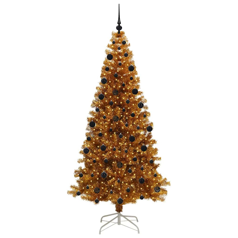 vidaXL Karácsonyfa 300 LED-del állvánnyal Arany 210 cm PET