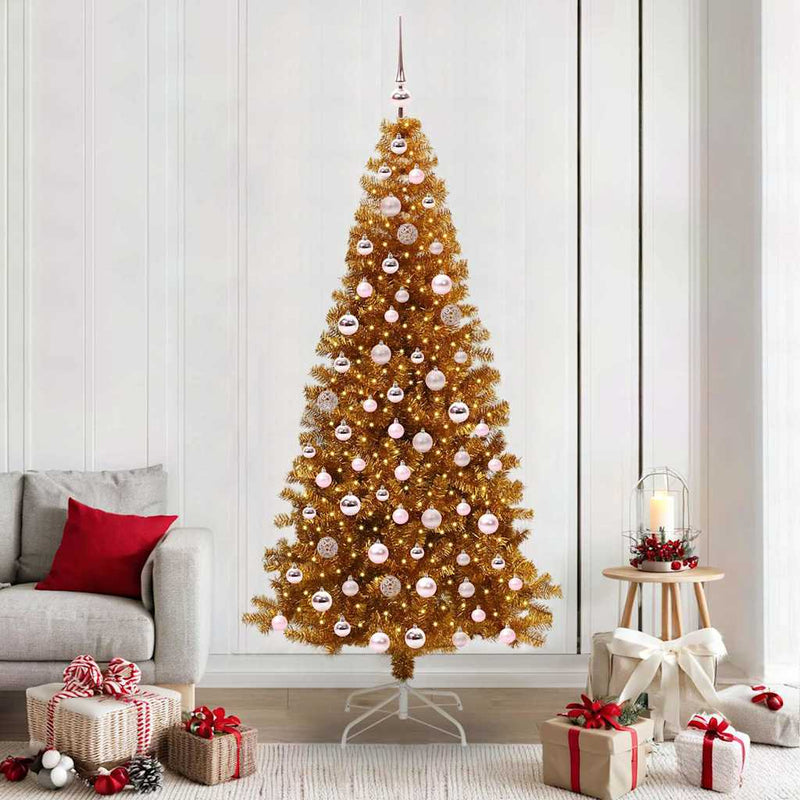 vidaXL Karácsonyfa 300 LED-del állvánnyal Arany 210 cm PET