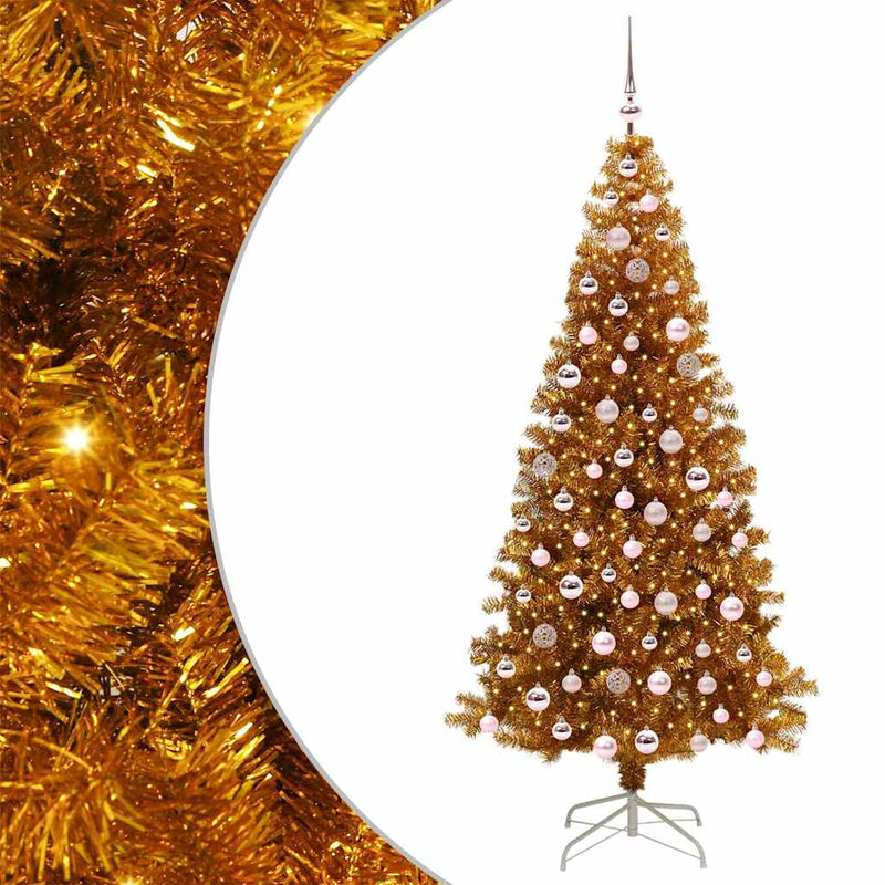 vidaXL Karácsonyfa 300 LED-del állvánnyal Arany 210 cm PET