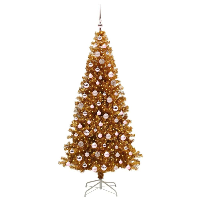 vidaXL Karácsonyfa 300 LED-del állvánnyal Arany 210 cm PET