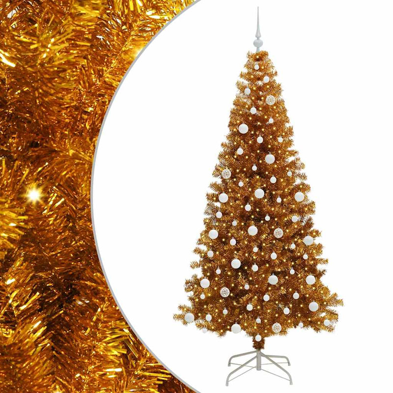 vidaXL Karácsonyfa 300 LED-del állvánnyal Arany 210 cm PET
