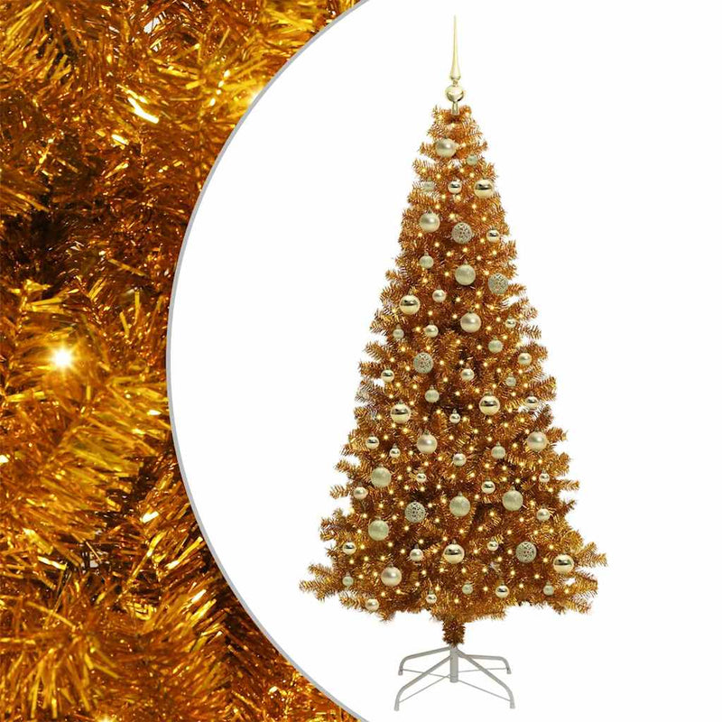 vidaXL Karácsonyfa 300 LED-del állvánnyal Arany 210 cm PET