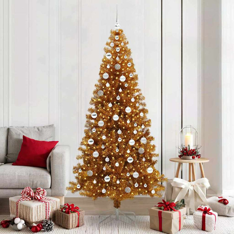 vidaXL Karácsonyfa 300 LED-del állvánnyal Arany 210 cm PET