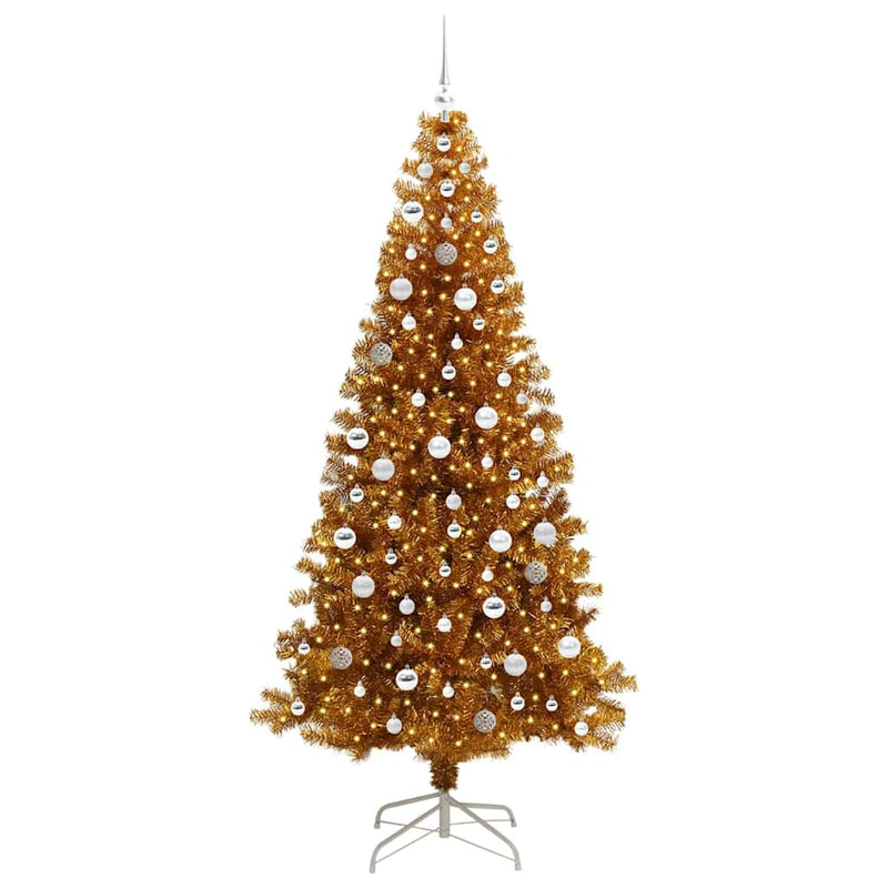 vidaXL Karácsonyfa 300 LED-del állvánnyal Arany 210 cm PET