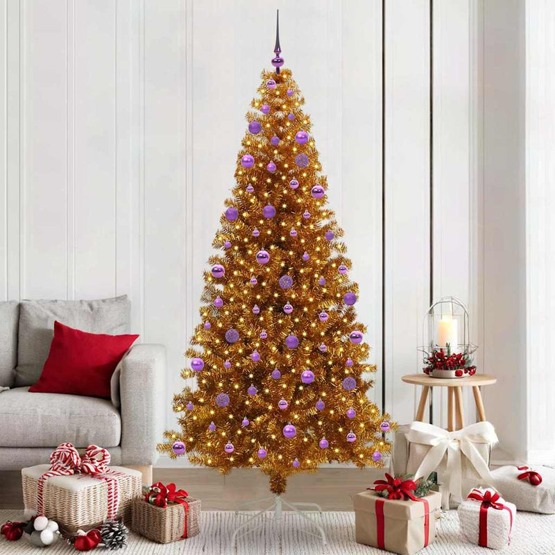 vidaXL Karácsonyfa 300 LED-del állvánnyal Arany 210 cm PET